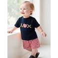 thumbnail image 6 of BemeyourBBs Toddler Baby Boy Back to School Outfit Baby First Day of School Kindergarten Outfit Baby Boy Summer Clothes Apple Embroidery Short Sleeve T Shirt and Plaid Shorts 2 Pcs Set, 6 of 9