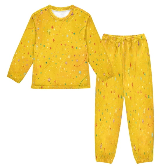 Fluffy Pajamas Set Fuzzy Winter Warm Pj Sets Pullover Tops and Long Pants Confetti and Stars Scattered X-Small