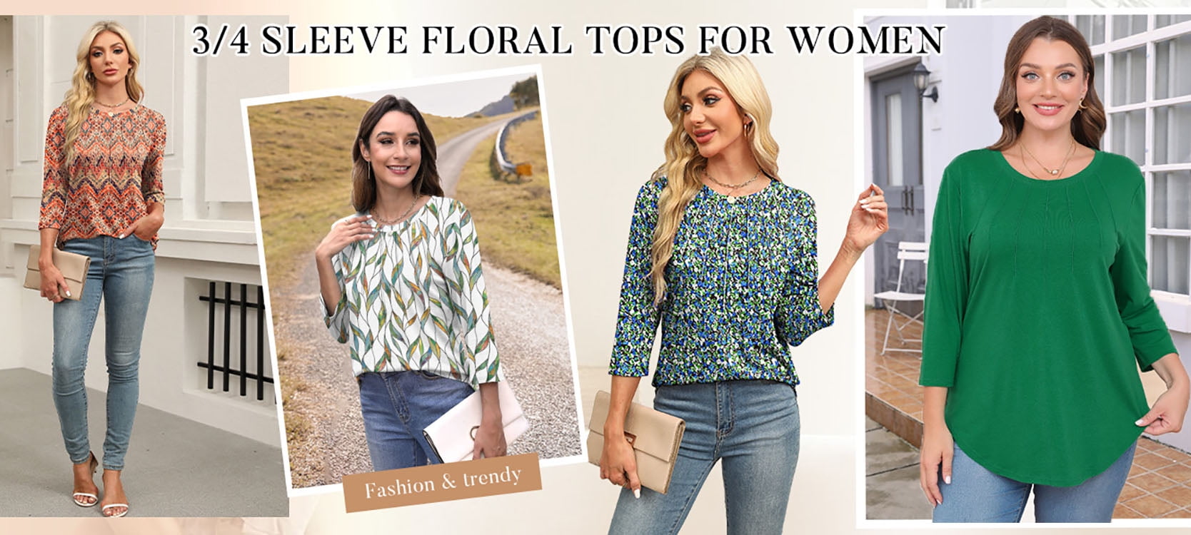 Fantaslook Womens Plus Size Tops 3/4 Sleeve Pleated Dressy Blouses Crew Neck Casual Tunic Tops Summer Shirts