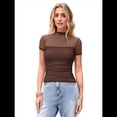 thumbnail image 1 of Camisetas de Corta con Cuello Alto para Mujer, de Transparente y Fruncida, para Salir A . Café L, 1 of 8