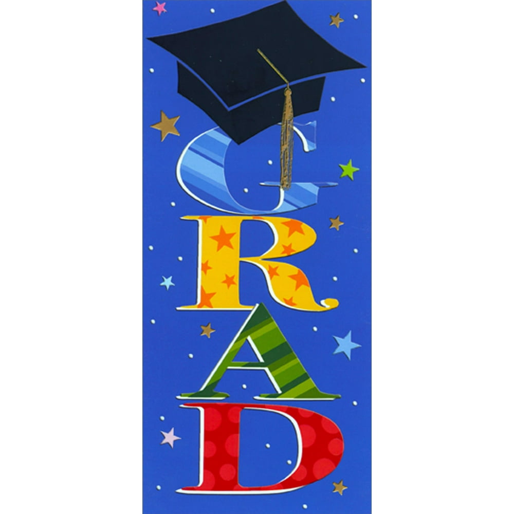 designer greetings stacked grad letters and black cap money holder