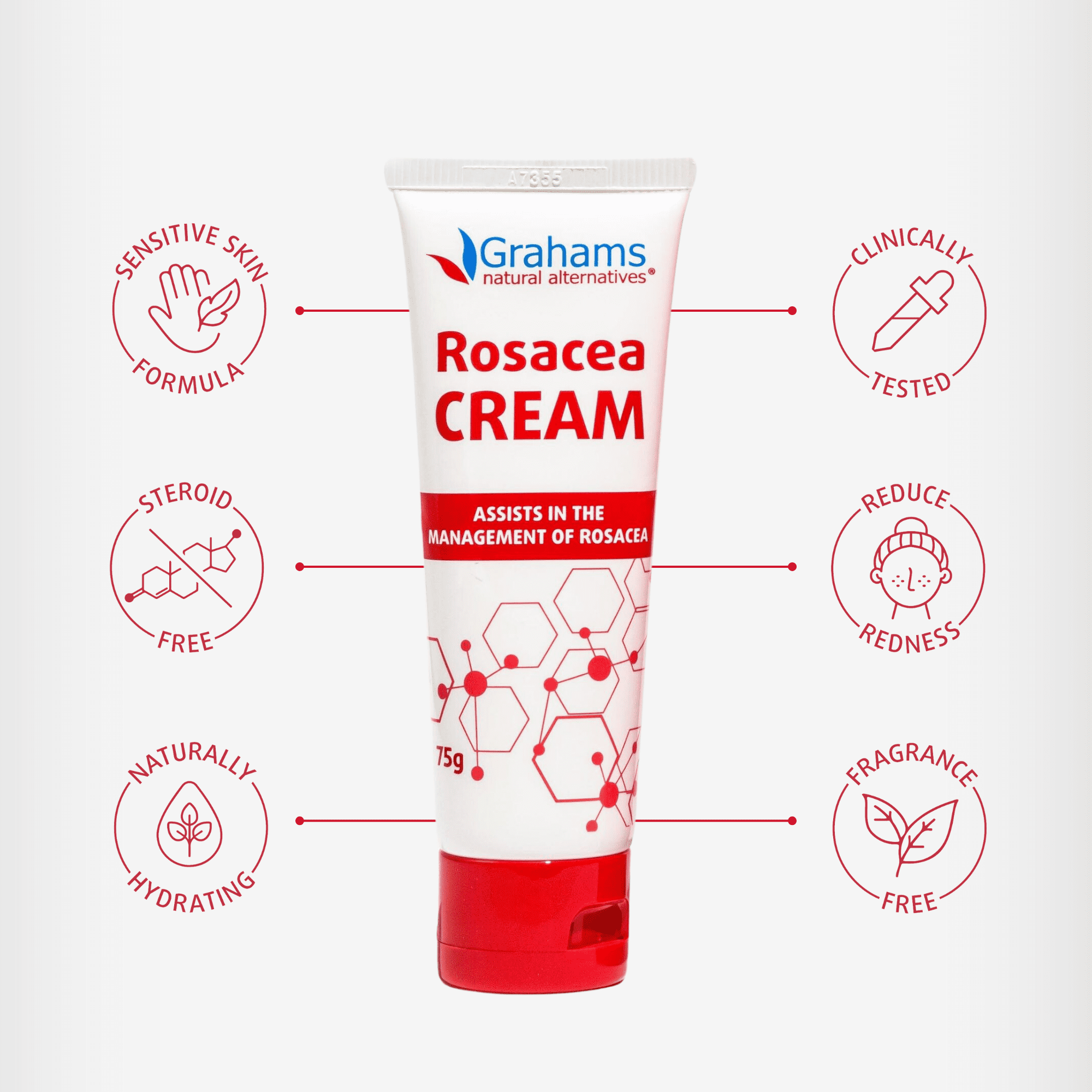 Grahams Natural Rosacea Cream, Natural Anti-Redness Moisturizer (75g Tube)