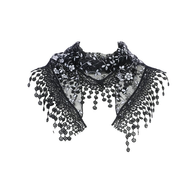 INSPIRE CHIC Chal de Encaje Mantilla de Tul, Cubierta Triangular para la Cabeza, Velo de Iglesia para Misa, Damas de Honor de Boda 51.2"x15.7" Negro