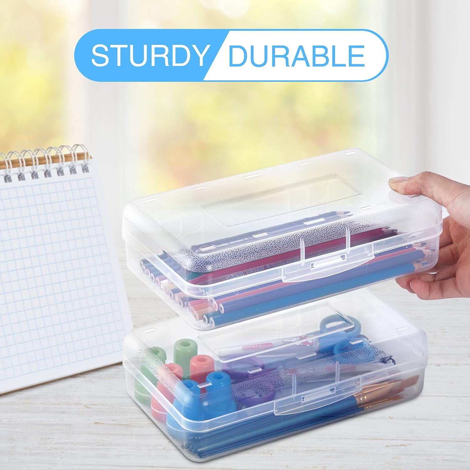 Uiz Merueh Pencil Box, Large Capacity Pencil Boxes, Hard Pencil Case with Snap-tight Lid, Plastic Storage Organizer Box