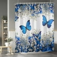 thumbnail image 3 of Blue Butterfly Shower Curtain Spring Floral Flower Royal Blue Butterflies Ornamental Artistical Shower Curtains for Hotel Home Bathtubs Bath Polyester Fabric with Hooks 72x84 Inches, 3 of 6