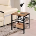 thumbnail image 2 of 2 Pack Rustic Wood Ending Table 2 Shelves Night Stand Storage for Bedroom Living Room Curving Steel, 2 of 8