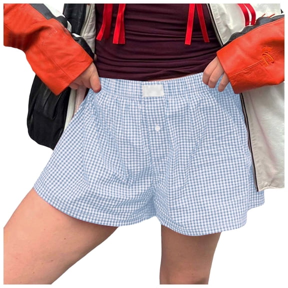 DHFJKG Women's Shorts Cute Soft Plaid Print Button Front Loungewear Bottoms Elastic Waist Summer Casual Beach Shorts Versatile Trousers