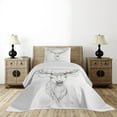 thumbnail image 3 of Ambesonne Antlers Quilted Coverlet 2 Pcs, Sketch of Deer Head, Twin Size, Warm Taupe, 3 of 5