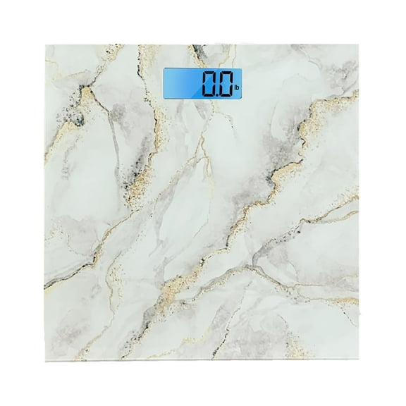 Cameo Bathroom Scale for Body Weight, Bathroom Body Scale with a Large LCD Backlight Display and Tempered Glass, Batteries Included, 400lbs, White Marble Modern Design