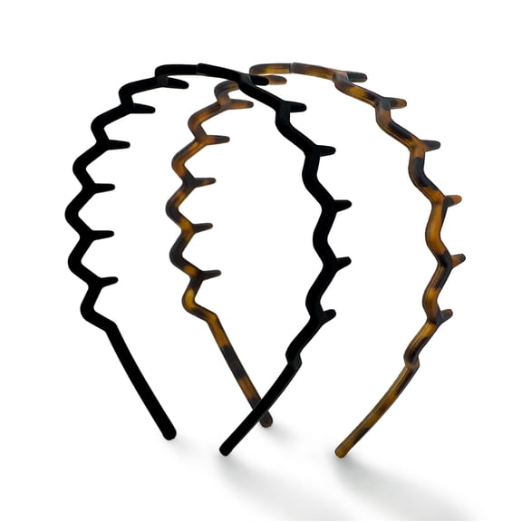 Kitsch Zig Zag Headband 3pc Set - Black & Tortoise