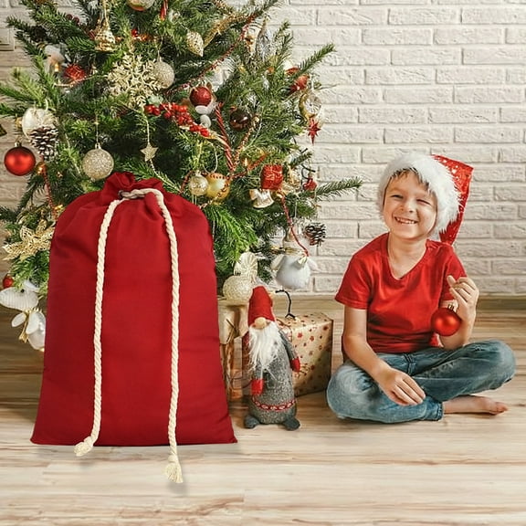 Large Canvas Christmas Gift Bag with Double Drawstrings – 28"x20" Reusable Holiday Santa Sack for Toys, Candy, Party Supplies – Eco-Friendly Storage Tote for Xmas Tree Decor