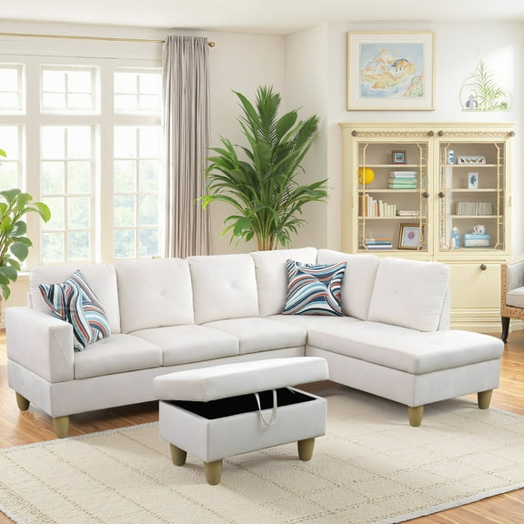 MAYEERTY 66.5" White Microfiber 3-Piece Living Room Sofa Set