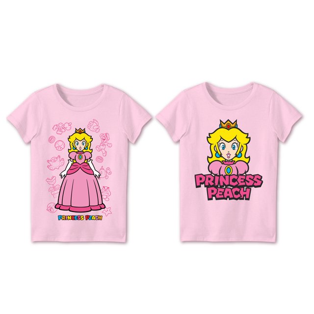 Nintendo Super Mario Princess Peach Girls Tshirt 2 Pack Bundle Set