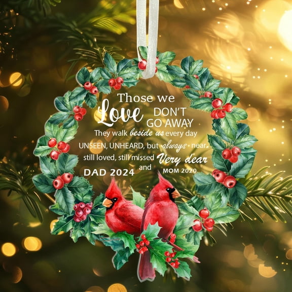 Personalized Memorial Cardinal Ornament - 'I Know Heaven Is a Beautiful Place' in Memory of Mom, Dad - Heart Ornament Keepsake for Christmas