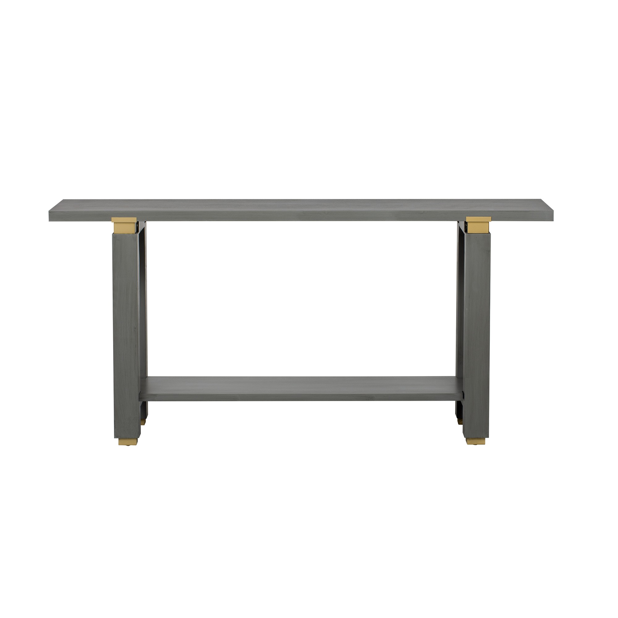 62.9" Modern Minimalist Console Table, Solid Wood Entryway Sofa Table with Metal Accents, Built-in Shelf, for Living Room, Hallway (Gray)