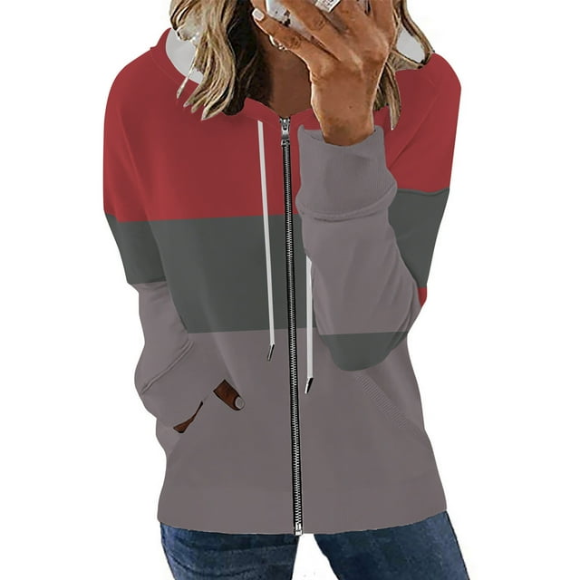 ICHUANYI liquidación moda mujer manga larga cremallera frente abierto suelta prendas de vestir exteriores blusa estampada abrigo Tops bolsillos blusa con capucha ICHUANYI WER2023082200437