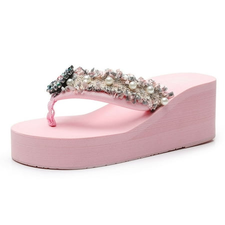 

Follure Girl women s casual shoes Women Girls Floral Wedges Bohemian Style Flip Flops Sandals Slippers Beach Shoes Pink 39