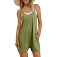 thumbnail image 2 of DUMUIELD Womens Rompers Summer Casual Loose Sleeveless Overalls Spaghetti Strap Shorts Jumpsuit 2025 Beach Vacation Jumpers Green,S, 2 of 7