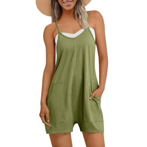 Karight Rompers for Women Casual Summer Shorts Trendy Vacation Loose Sleeveless Beach Romper Jumpsuits with Pockets