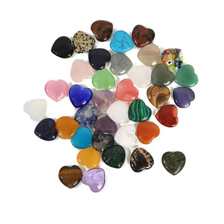 Bomutovy 20 Pcs Heart Shaped Gemstones Crystal Worry Stones Bulk Rocks 0.8 inch Mini Love Carved Stones Pocket Palm Thumb Gemstones for Witchcraft
