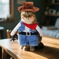 thumbnail image 3 of Pet Cowboy Denim , Adorable Western Style Outfit With Denim Overalls Shirt Hat Red Cape And Black Reins, Multiple Sizes Xs-Xl For Small Dogs Cats Daily Wear, 3 of 5