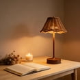 thumbnail image 4 of Vintage Rattan Woven LED Table Lamp, Rechargeable Touch Dimmable Bedside Lamp with Scalloped Shade, Aesthetic Home Decor, Decorative Lamp for Bedroom Living Room Patio Office, Brown, 4 of 6