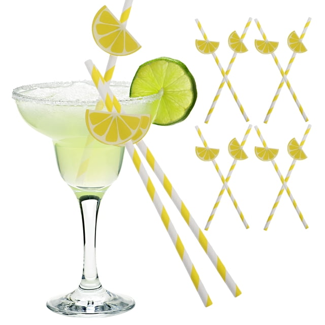 30 pajitas de papel con forma de limón de Hawái para fiestas, suministros para beber