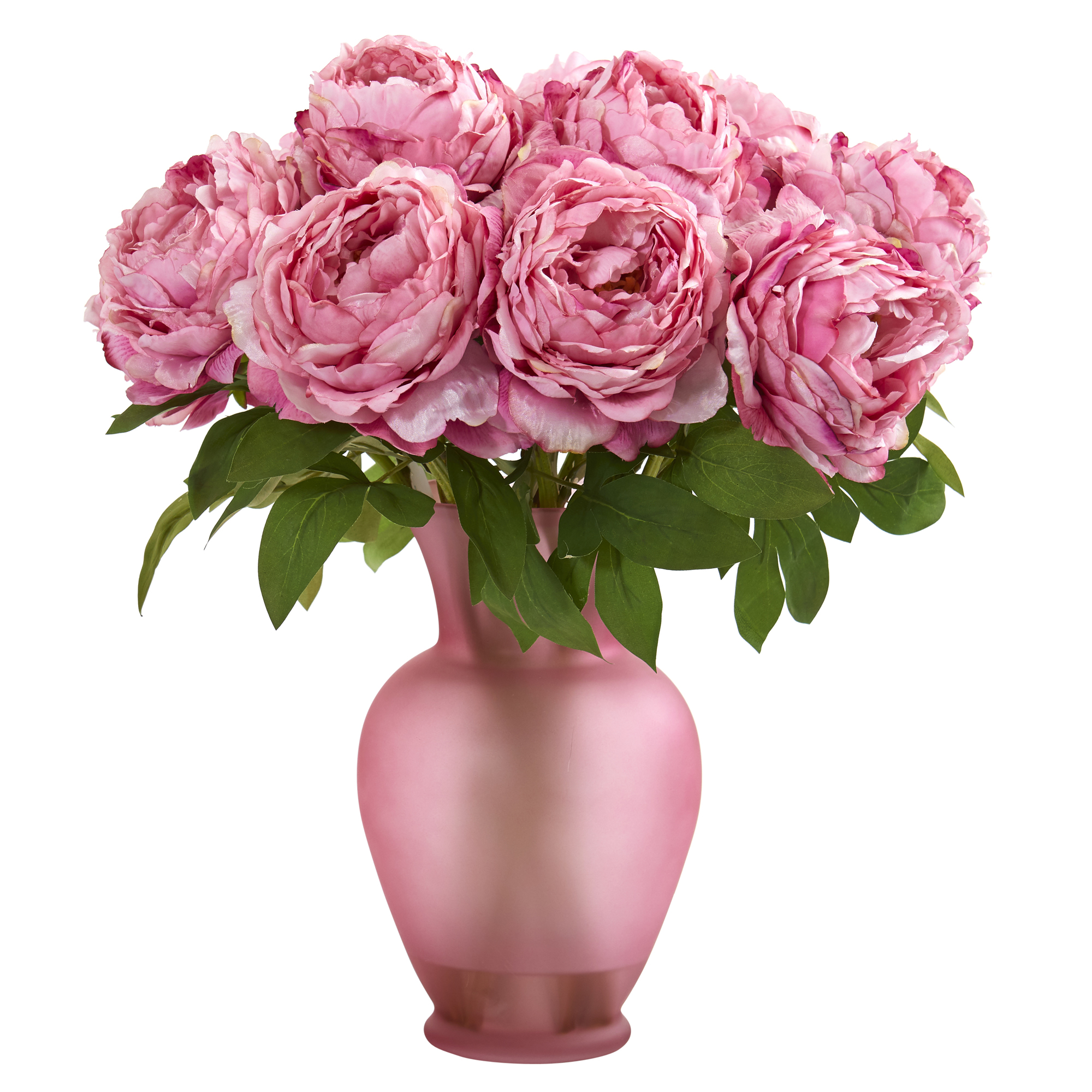 Nearly Natural 18inch Peony Artificial Arrangement in Rose Colored Vase