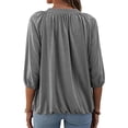 thumbnail image 2 of Langwyqu Women's Crew Neck T Shirt Half Sleeve 3/4 Sleeve Pleated Basic Tops, 2 of 2