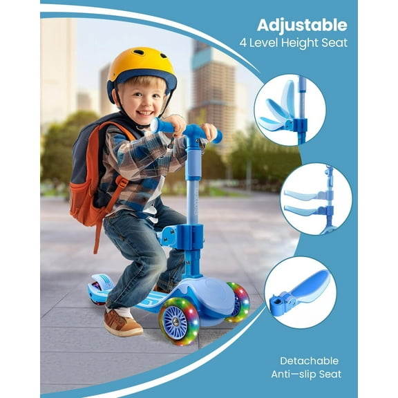 2-in-1 Adjustable Kick Scooter for Kids 3-12 Years, LED Light- Wheels, Foldable Design, 5-Level Handlebar & Removable