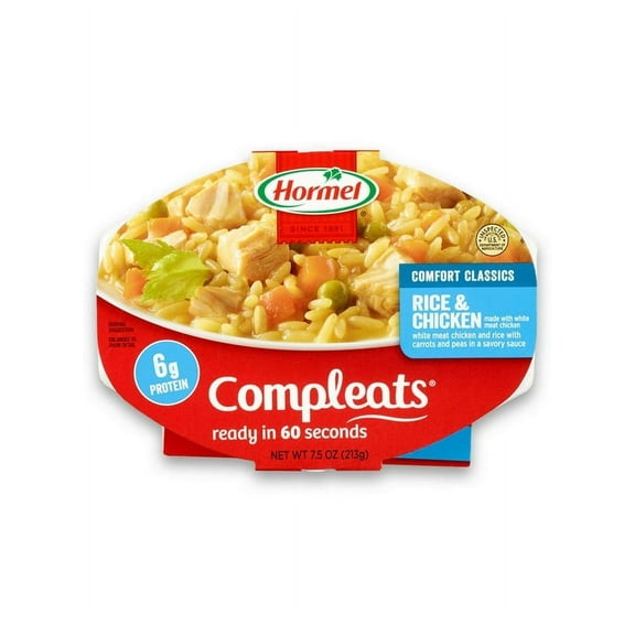 Pack of 2 HORMEL COMPLEATS Rice & Chicken, Shelf Stable, 7.5 oz Plastic Tray