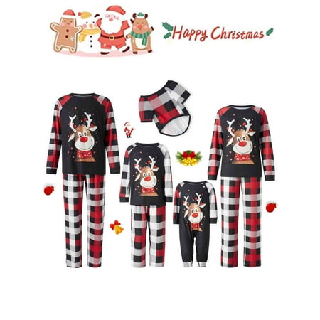 

Jamlynbo Christmas Pajamas for Family Christmas Pjs Matching Sets Deer Print Sleepwear Set for Couples Kids Baby Dog