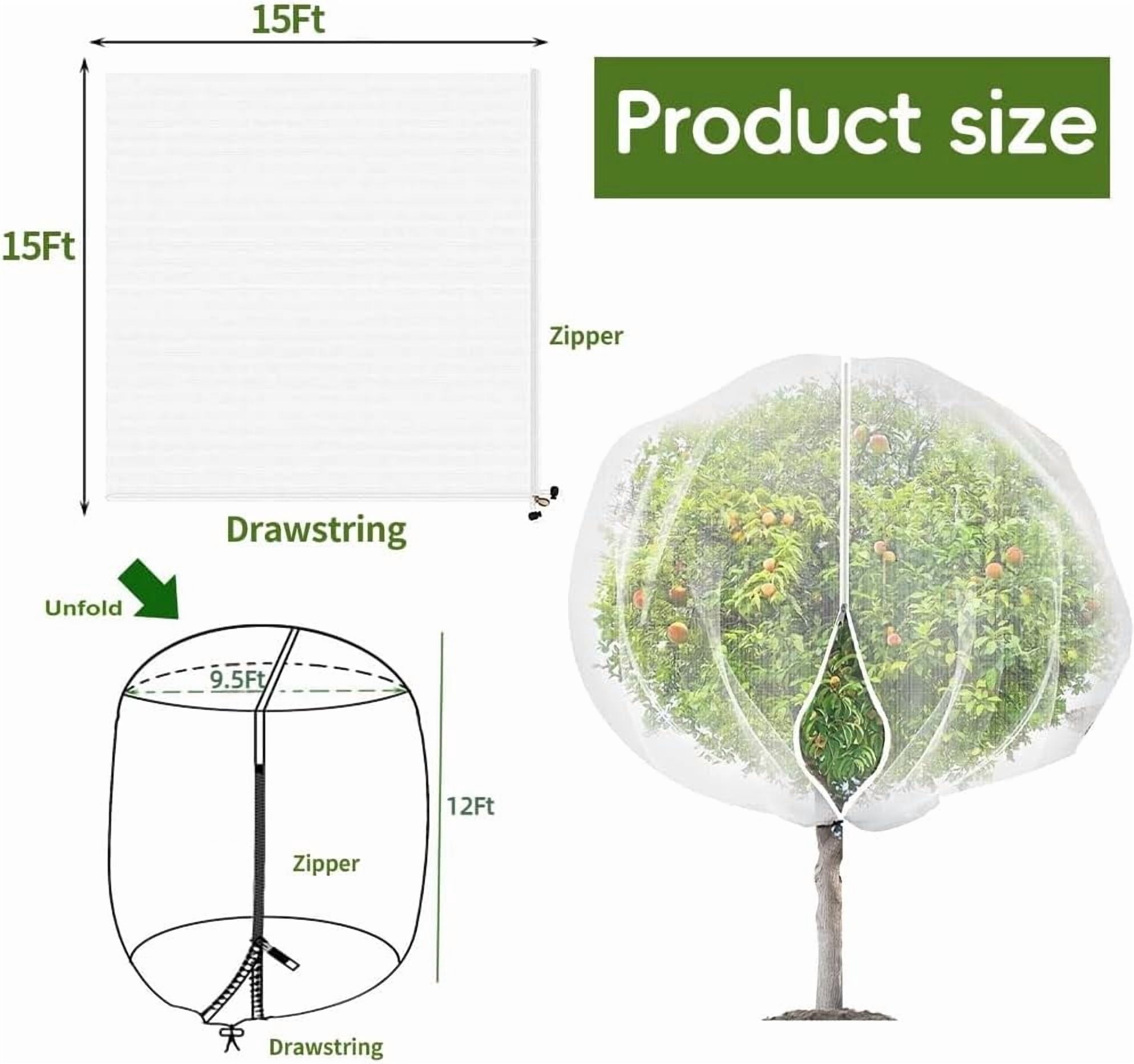 1 Pack Extra-Large Fruit Tree Netting Covers for Birds and Squirrels(15X15ft) –Bird Nets for Fruit Trees with Zipper and Drawstring, Extra Large Durable Mesh Garden Netting to Protect Fruit Trees