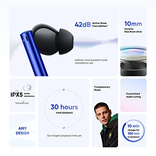  realme Buds Air 3 Wireless Earbuds, Active Noise Cancellation,  10mm Dynamic Bass Boost Driver, Up to 30 Hours Playtime, IPX5 Water  Resistance - (Blue) : Electronics