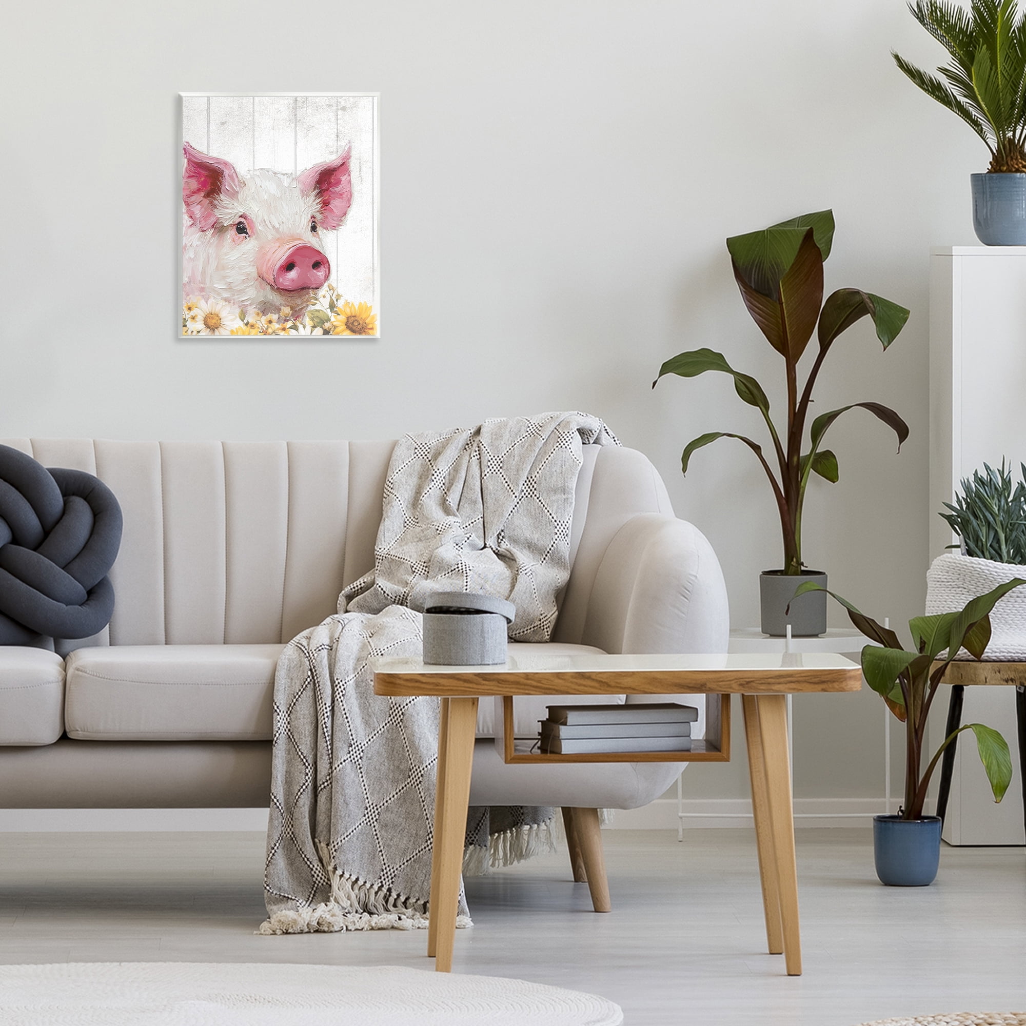 Stupell Industries Pig and Sunflowers Wall Plaque Art, design by Christine Simpson Art