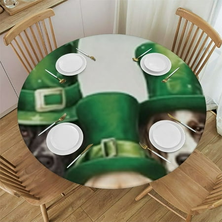 

Sheronv Dogs Green Hats Round Table Cover Stain Resistant Washable Tablecloth Perfect for Indoor Outdoor Kitchen Dining Wedding Parties 100% Polyester Table Cloth 54 -58