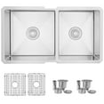 thumbnail image 1 of Stylish Undermount 33" Stainless Steel Double Bowl 60/40 Kitchen Sink with Grids & Strainers S-322XG, 1 of 12