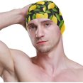 thumbnail image 3 of FYBTO Swimming Cap Yellow Lemons Green Leaf Black Unisex Adult FYBTO Polyester, 3 of 4