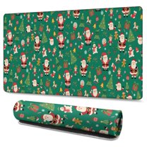 Long Mouse Pads for Desk,Green Christmas Santa and Icon Pattern Desk Mats on Top Of Desks, Desk Mouse Pad Extra Large with 3mm Non-Slip Base and Stitched Edge for Gaming,Office,Work,Home 47.3x23.6in