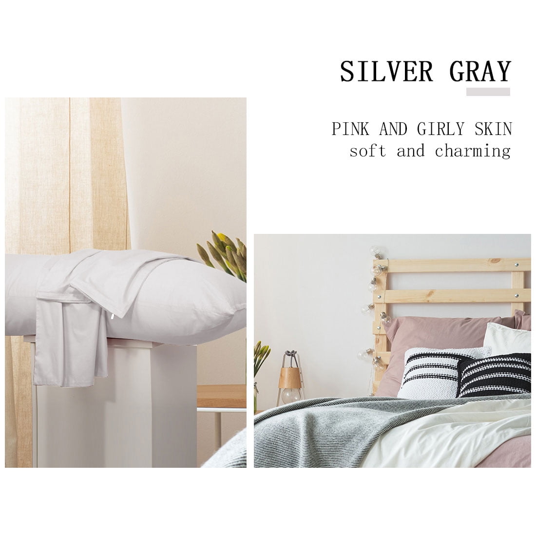 Unique Bargains 3 Pack 100% Cotton Body Pillow Cases Covers with Zipper Silver Gray 20" x 60"