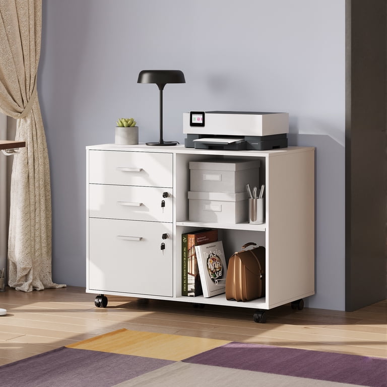 GALAXHERO 3-Drawer Mobile File Cabinet with Lock, White photo 3