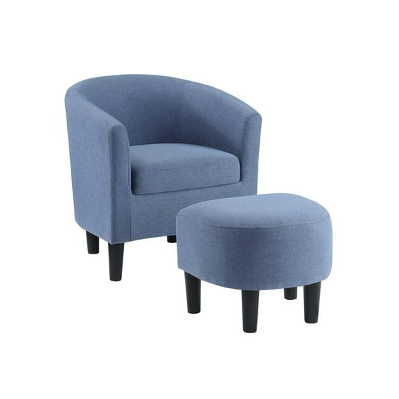 Accent Chair with Ottoman - Modern Living Room Chair Set - Comfortable Upholstered Seating - Blue Accent Furniture