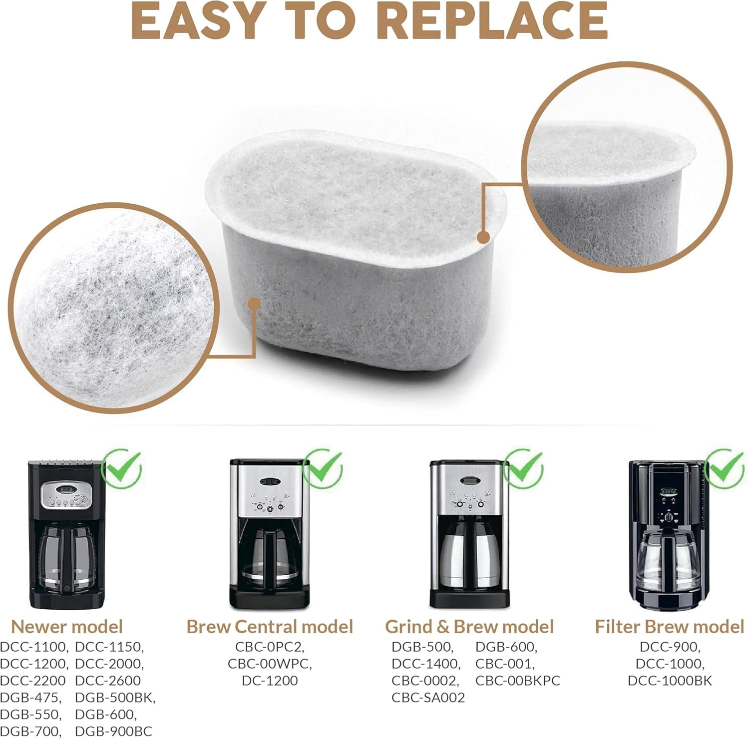 48 PCS Activated Charcoal Water Filters Replacement Compatible with Cuisinart Coffee Machine Part DCC-RWF