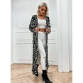 thumbnail image 3 of Eilly Bazar Open Front Longline Coat for Women Long Sleeve Female Dalmatian Pattern CoatNo Pocket Black L, 3 of 4