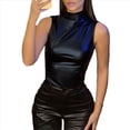 thumbnail image 2 of Camiseta Sin Mangas de Sintético con Cuello Alto, Plisada y Ajustada para Mujer. Negro S, 2 of 8