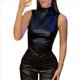 thumbnail image 2 of Camiseta Sin Mangas de Sintético con Cuello Alto, Plisada y Ajustada para Mujer. Negro S, 2 of 8
