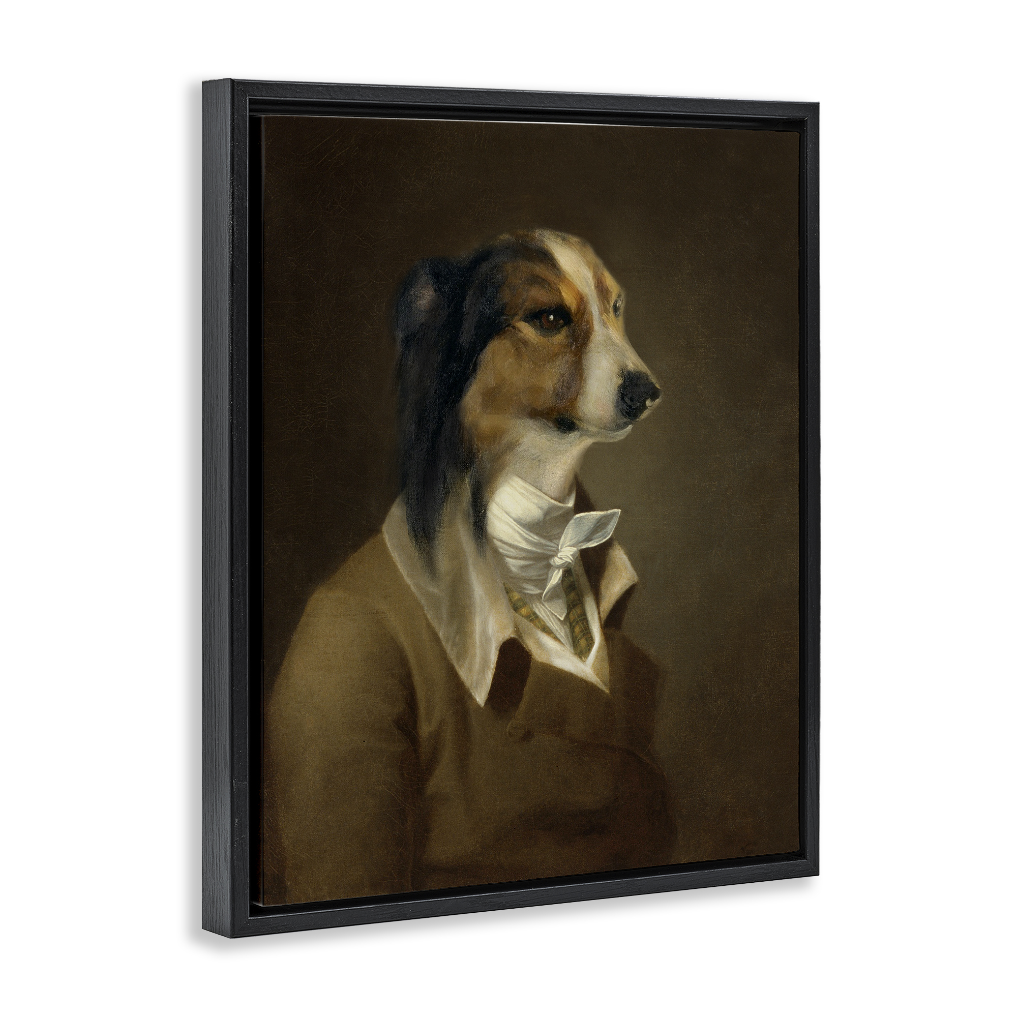 Stupell Industries Classic Attire Dog Portrait Animals & Insects Painting Black Floater Framed Canvas Art Print Wall Art, 25 x 31