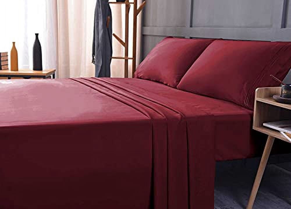 The Season Essentials Wrinkle Free Sheet Sets with Deep Pockets & Stain Resistant, 4 pc, 1800 Thread Count Bamboo Based, Burgundy, Full