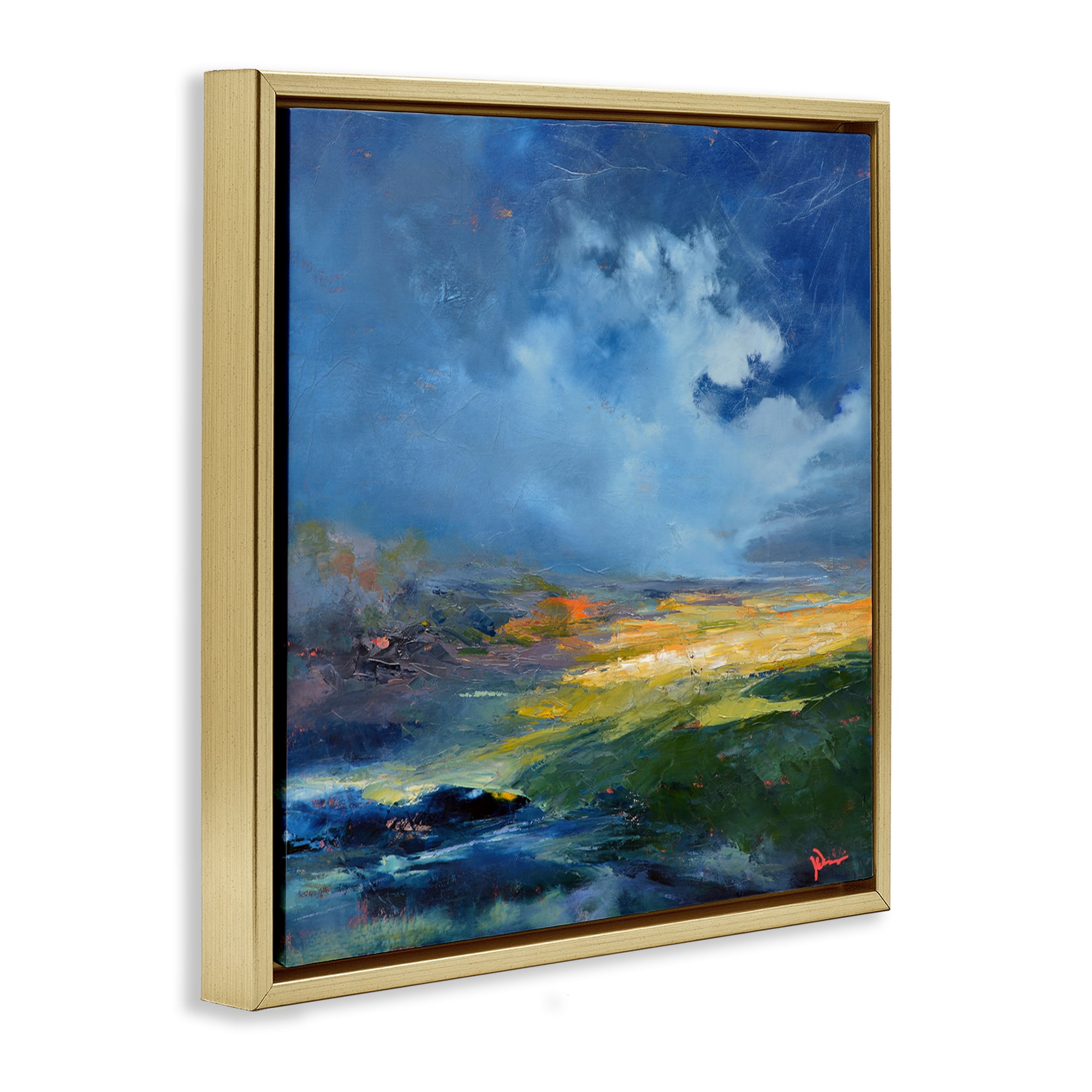 Stupell Industries Stormy Abstract Landscape Landscape & Nature Painting Gold Floater Framed Canvas Art Print Wall Art, 18 x 18