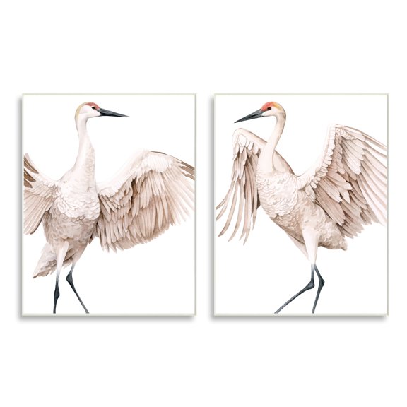 Stupell Industries Simple White Crane Birds Standing Open Wings Illustration, 13 x 19, Design by Grace Popp